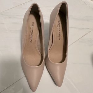 Christian Siriano beige faux leather stilettos.